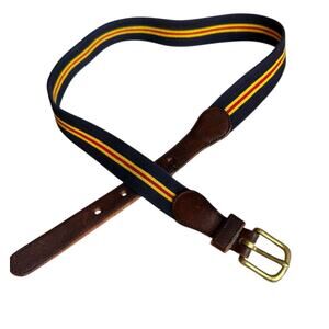 Vintage Coach Belt Navy Stripe Stretch Leather Trim 28